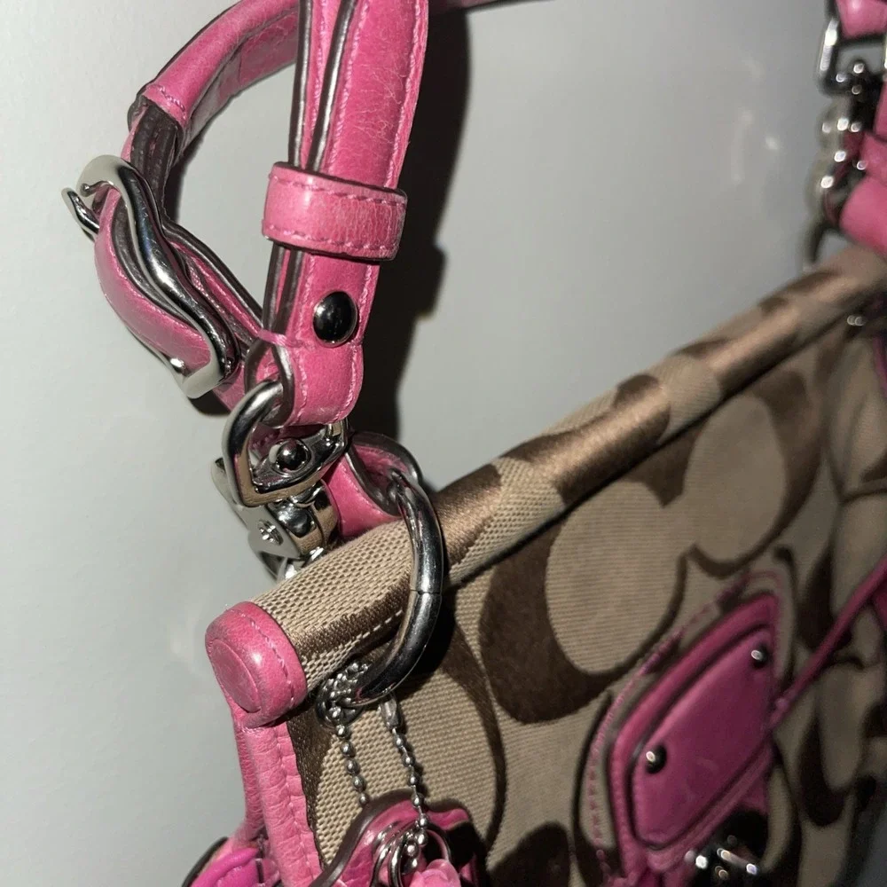 Coach Willis 70th Anniversary Brown Signature With Pink Leather Top Handle 19034 - Picture 5 of 15